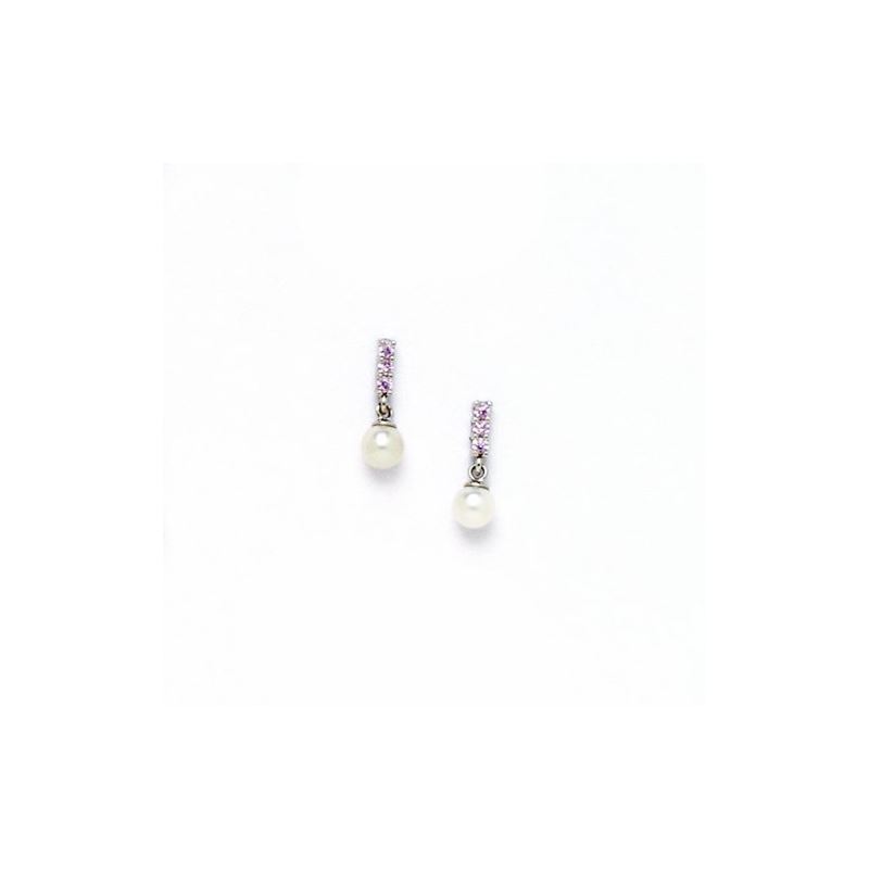 14K White Gold genuine pearl and cz earr 65440 1
