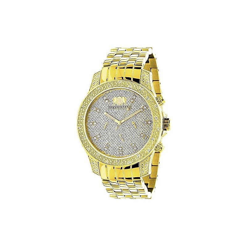 Mens Yellow Gold Tone Watch With Diamonds 0.50Ct L