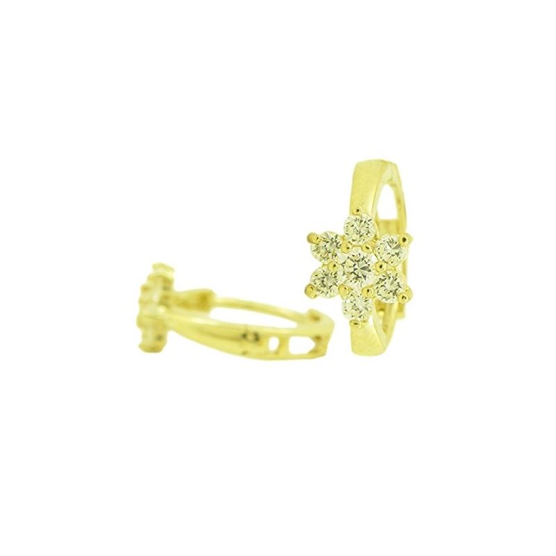 14K Yellow gold Flower cz hoop earrings  67729 1