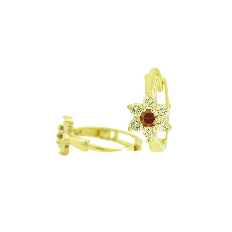 14K Yellow gold Flower cz hoop earrings  67714 1