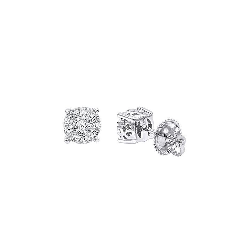 Ladies 14K Gold Cluster Diamond Stud Earrings 0.35