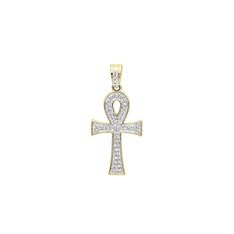 Ladies Solid 14K Gold Mini Diamond Egyptian Ankh C