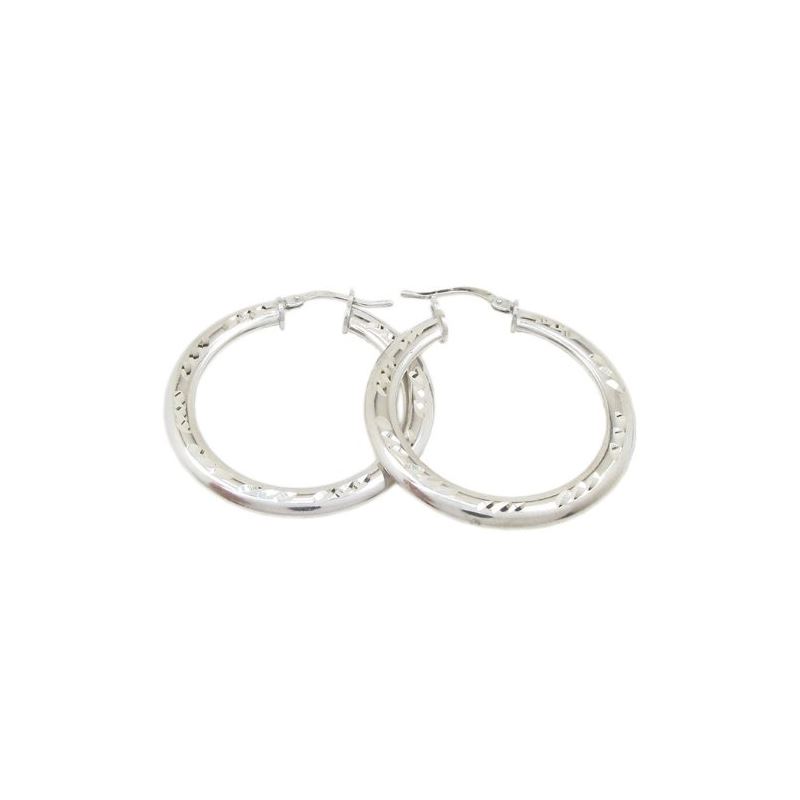 Round silver diamond cut hoop earring SB 79451 1