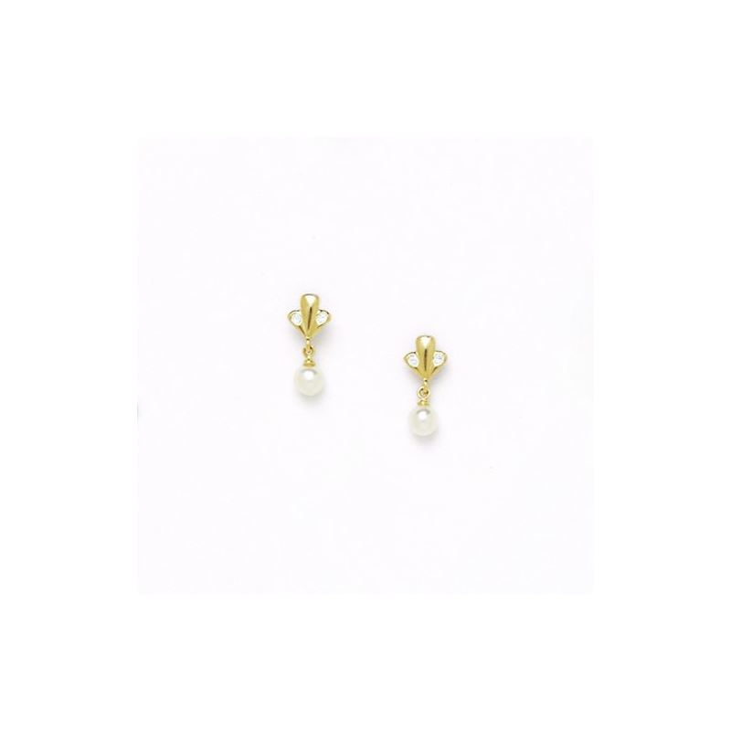 14K Yellow Gold genuine pearl and cz ear 68378 1