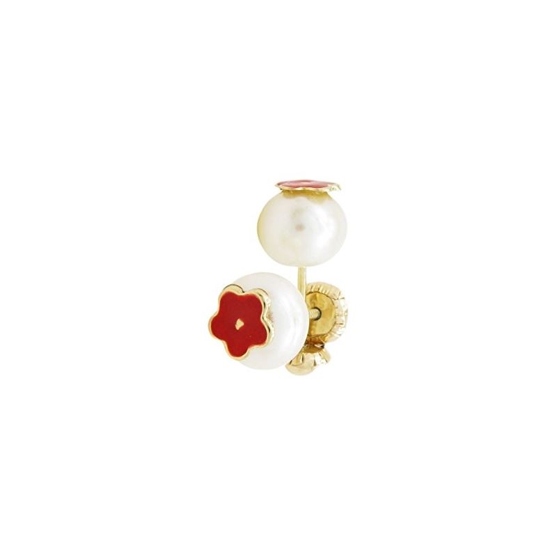 14K Yellow gold Pearl flower stud earrin 69745 1