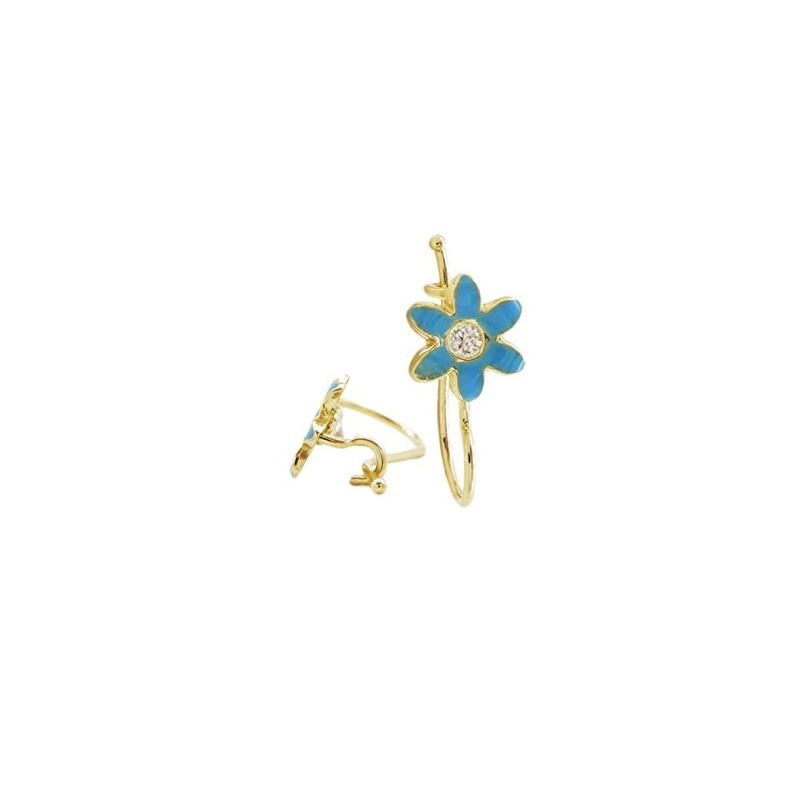 14K Yellow gold Flower cz hoop earrings  67899 1