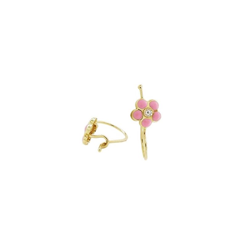 14K Yellow gold Flower cz hoop earrings  67784 1