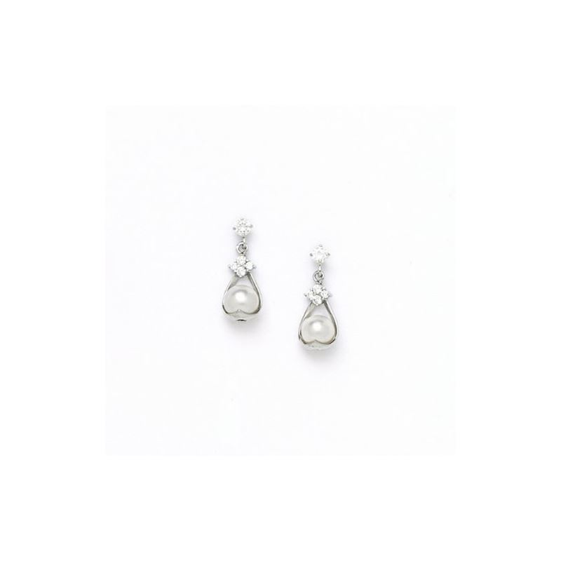 14K White Gold genuine pearl and cz earr 65453 1