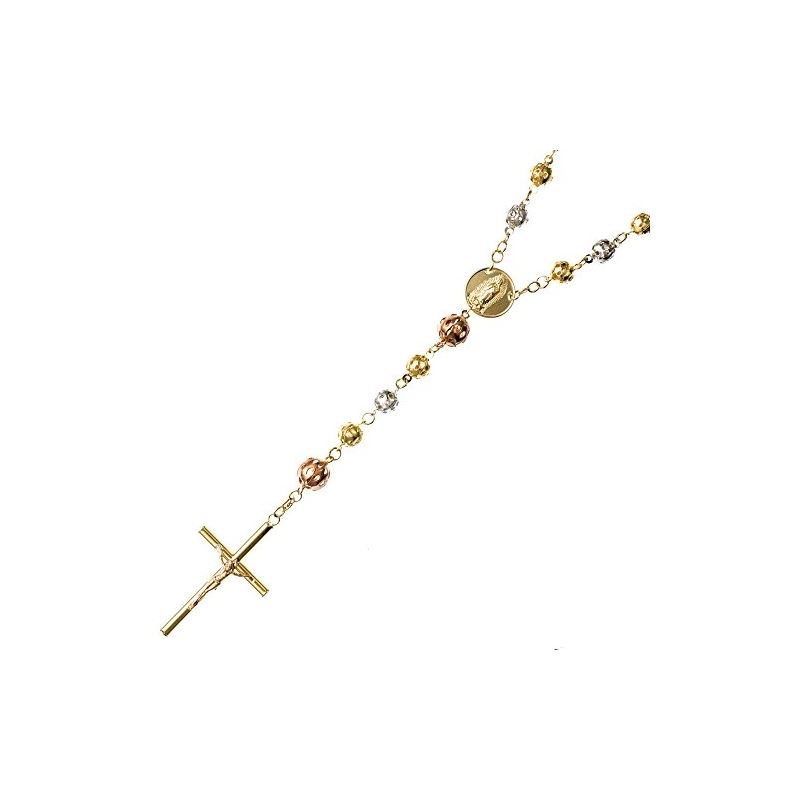 14K 3 TONE Gold HOLLOW ROSARY Chain - 30 63386 1