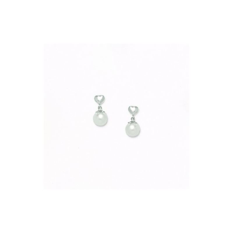 14K White Gold genuine pearl and cz earr 65448 1