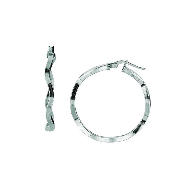 Ladies White Rhodium Silver Shiny Hoop E 75033 1