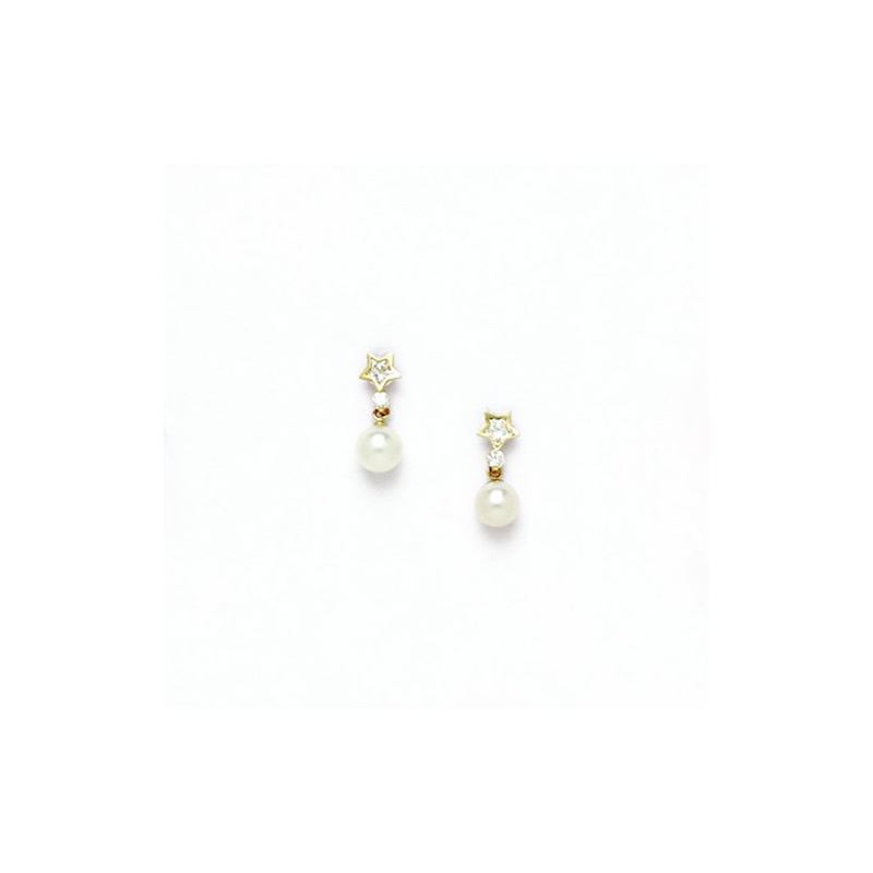 14K Yellow Gold genuine pearl and cz ear 68360 1