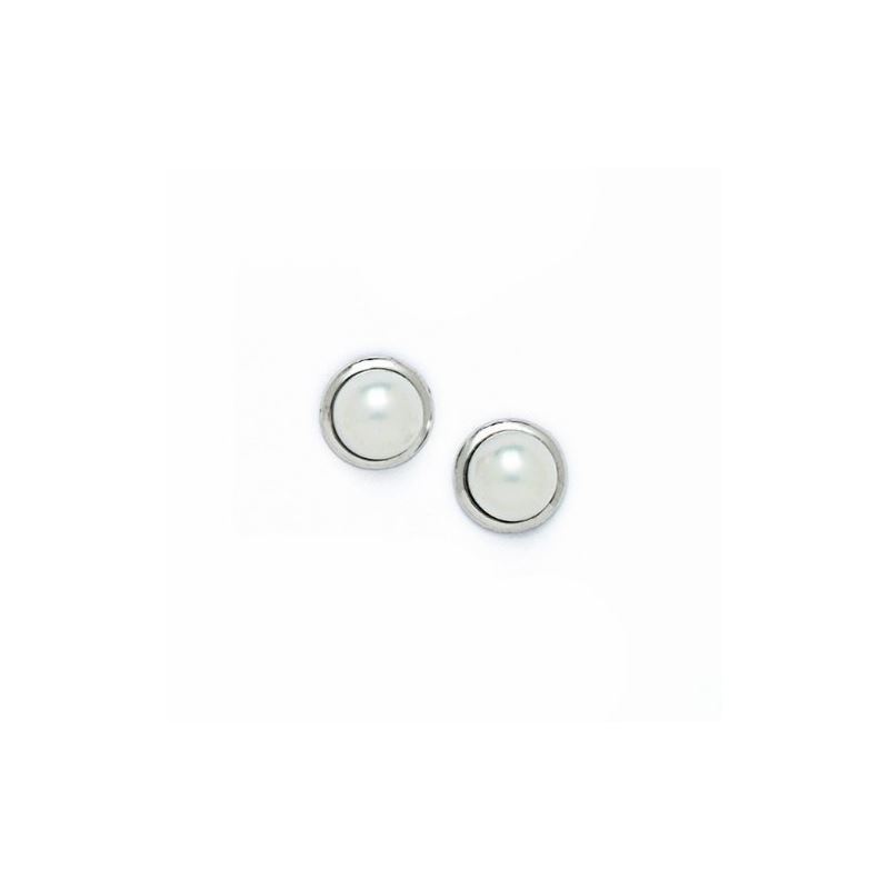 14K White Gold genuine pearl and cz earr 65432 1