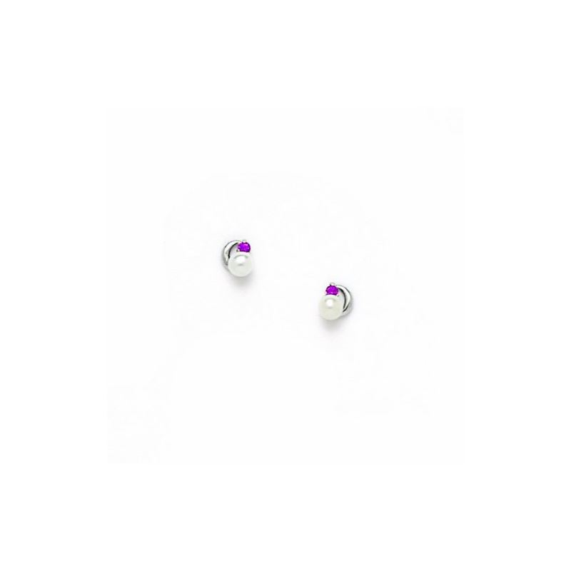 14K White Gold genuine pearl and cz earr 65422 1
