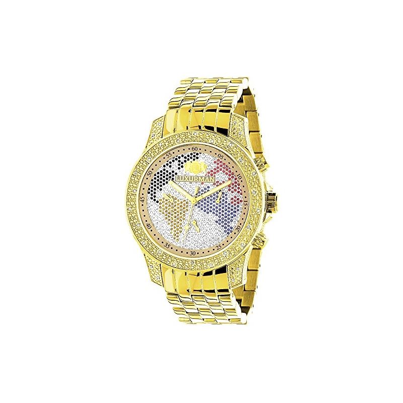 Men's World Map Analog Quartz Gold Plated Watc