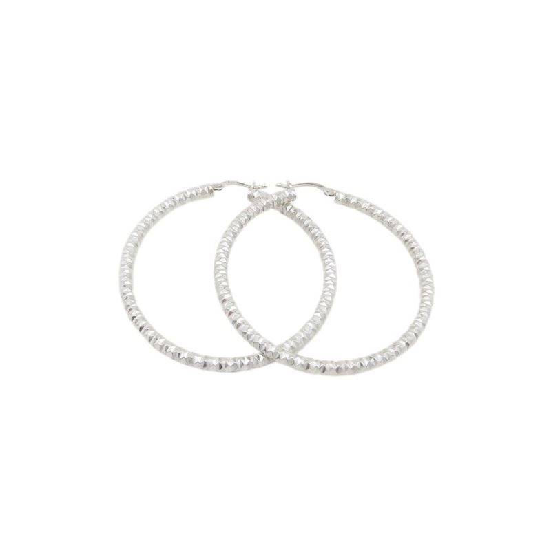 Round silver diamond cut thin hoop earri 79499 1