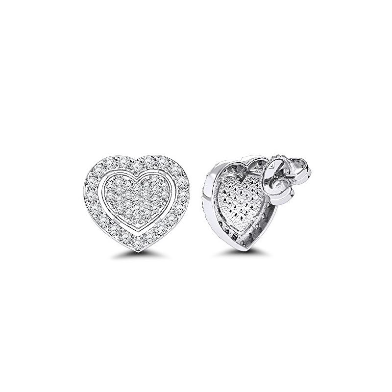 Platinum Natural Diamond Shiny Heart Earrings Stud