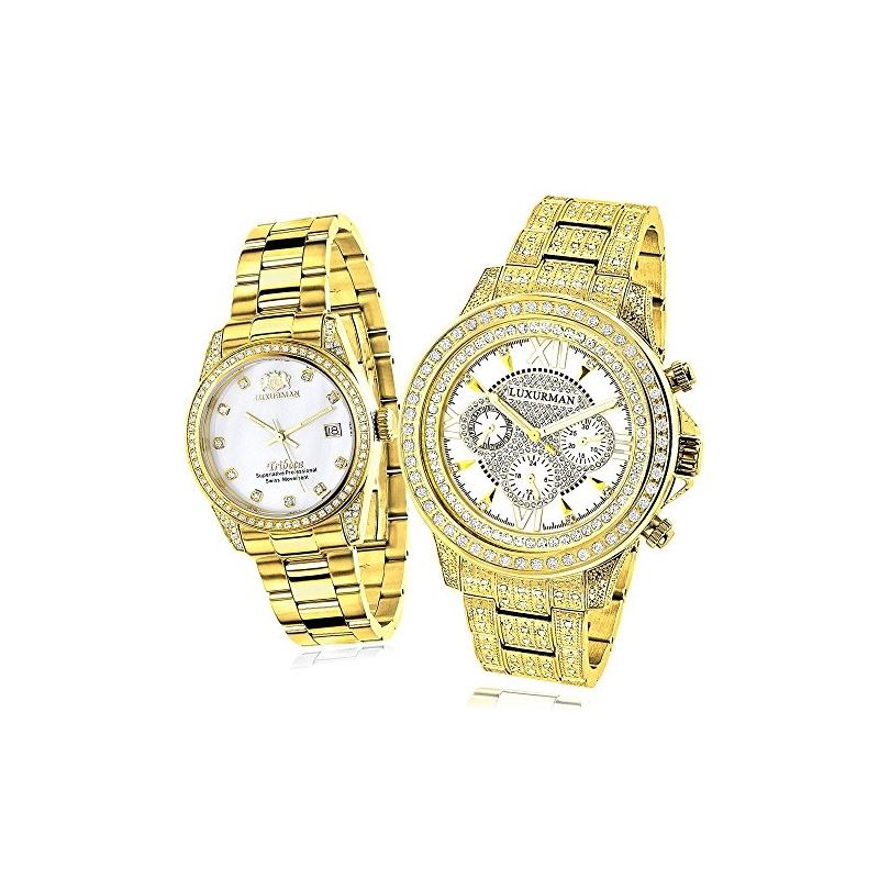 His And Hers Watches: Yellow Gold Plated Diamond W