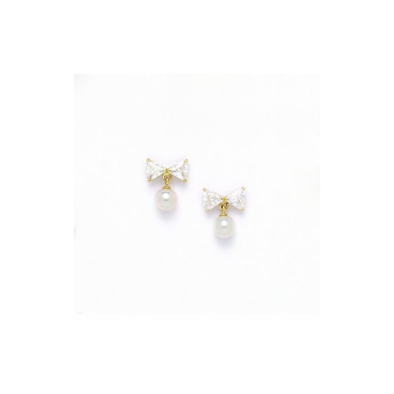 14K Yellow Gold genuine pearl and cz ear 68338 1