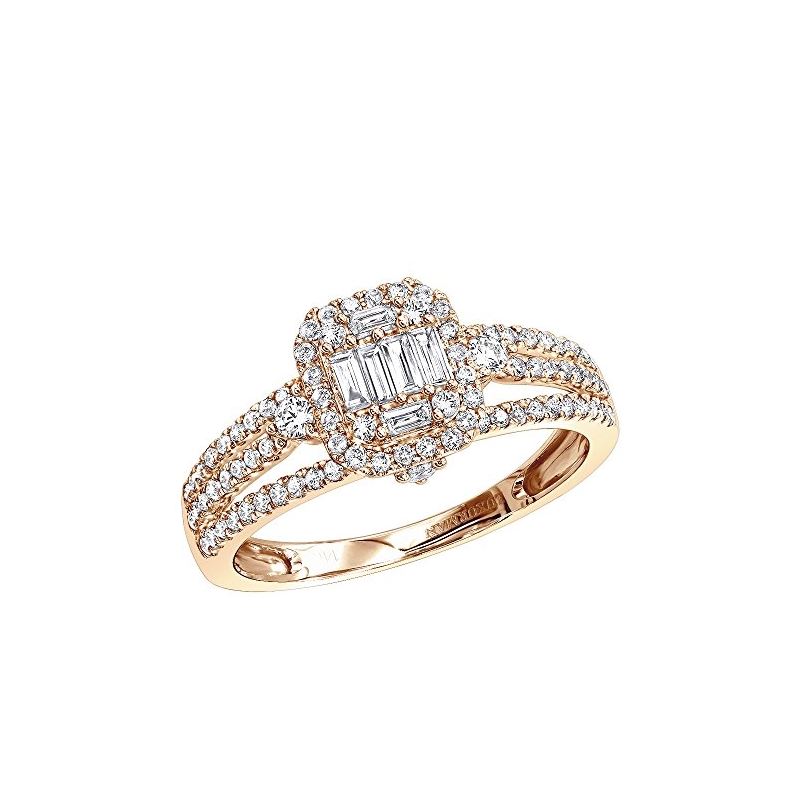 Ladies 14K Gold Affodbale Halo Baguette Diamond En