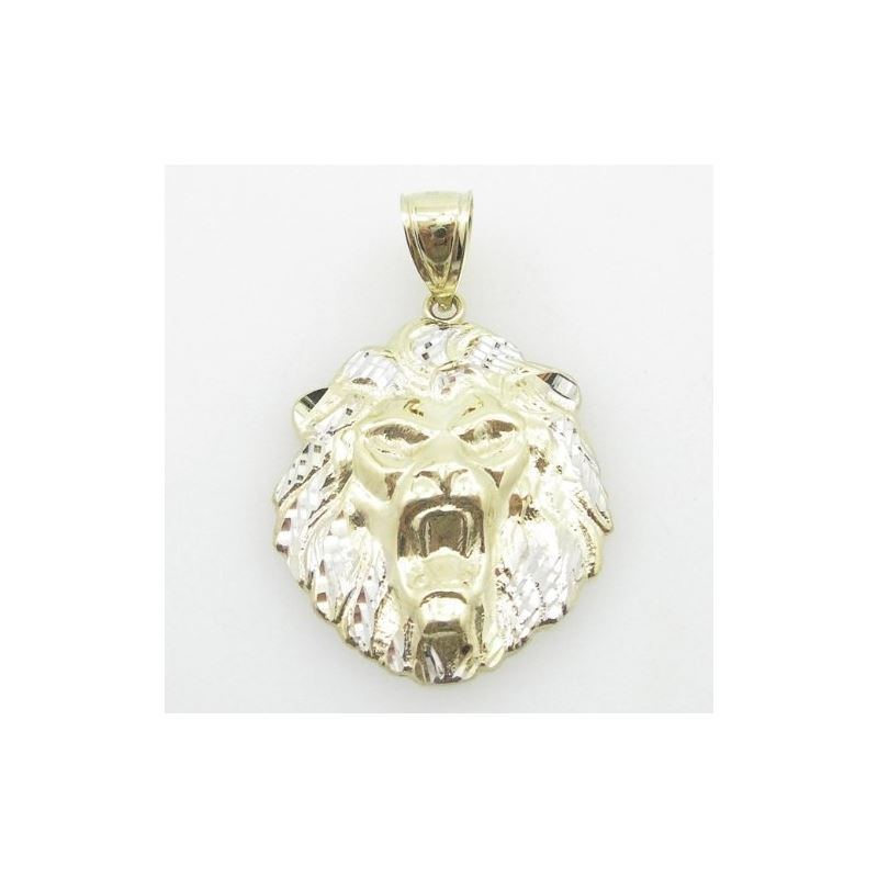 Mens 10K Yellow Gold lion head pendant L 77749 1