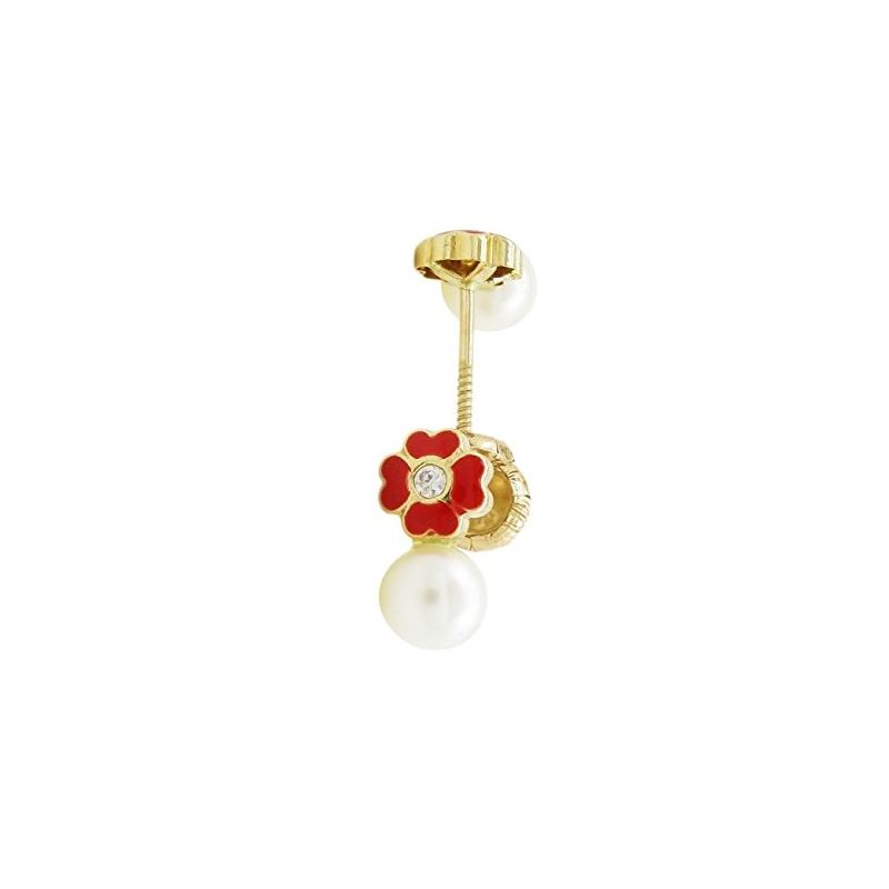 14K Yellow gold Flower pearl stud earrin 68213 1