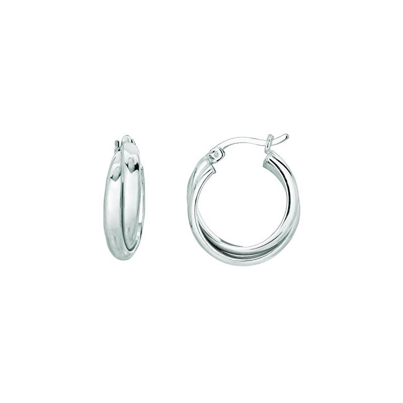 Ladies White Rhodium Silver Shiny Hoop E 75035 1