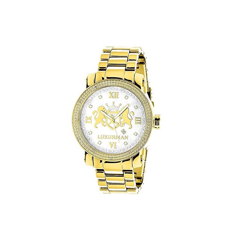 Oversized Yellow Gold Plated Real Diamond Watch Fo