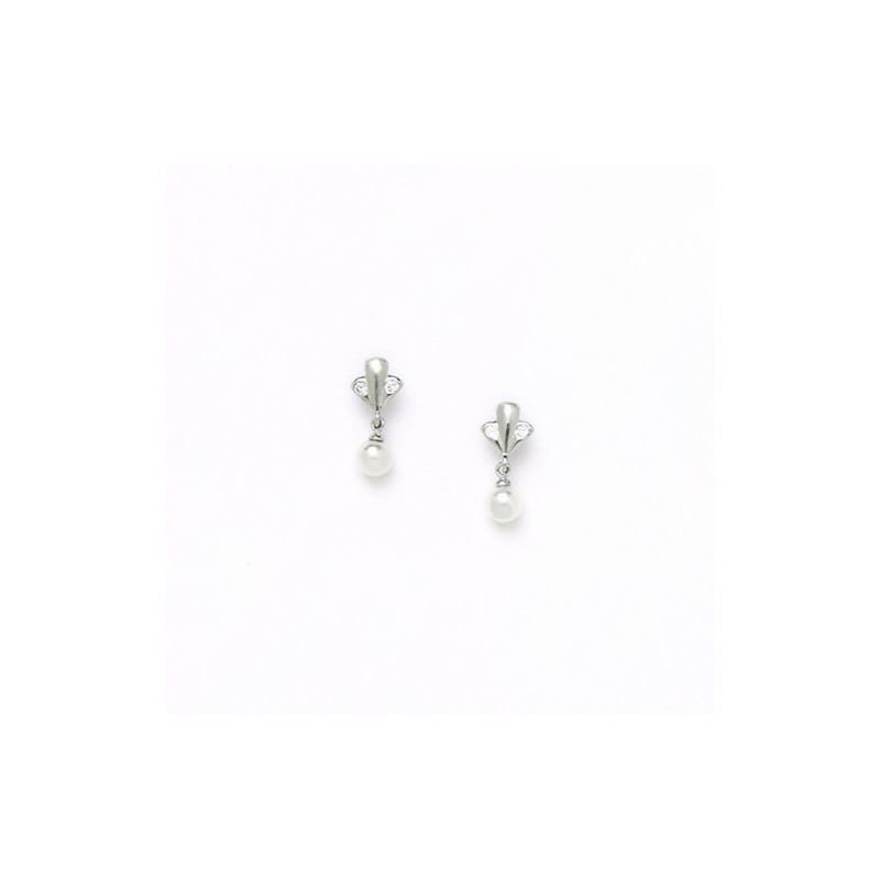 14K White Gold genuine pearl and cz earr 65449 1