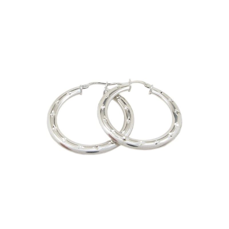 Round silver diamond cut hoop earring SB 79457 1