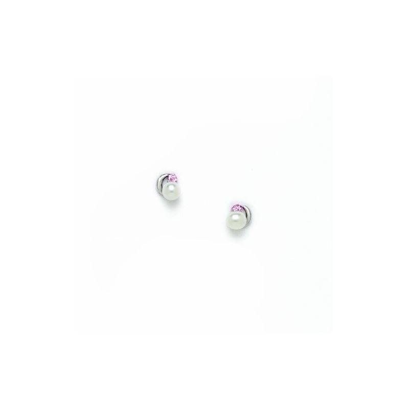 14K White Gold genuine pearl and cz earr 65421 1