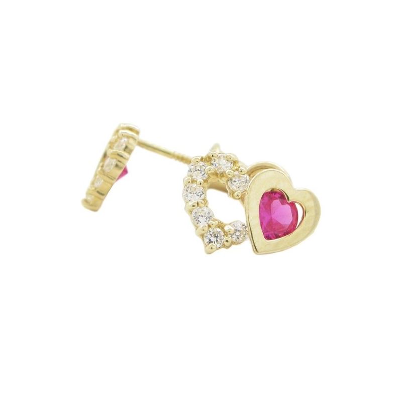 14K Yellow gold Dual heart cz stud earri 67528 1