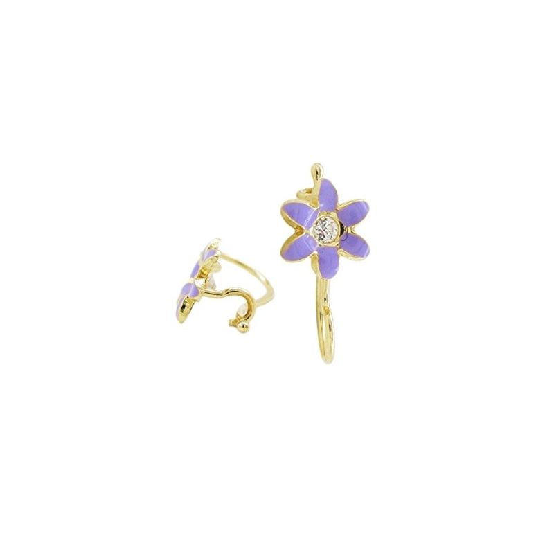 14K Yellow gold Flower cz hoop earrings  67929 1