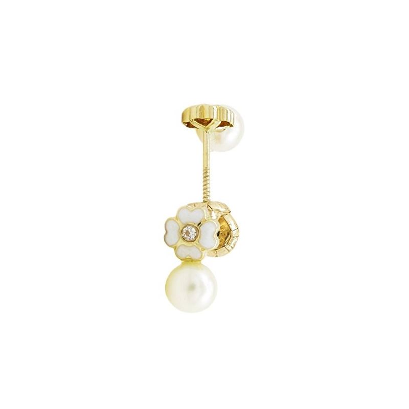 14K Yellow gold Flower pearl stud earrin 68203 1