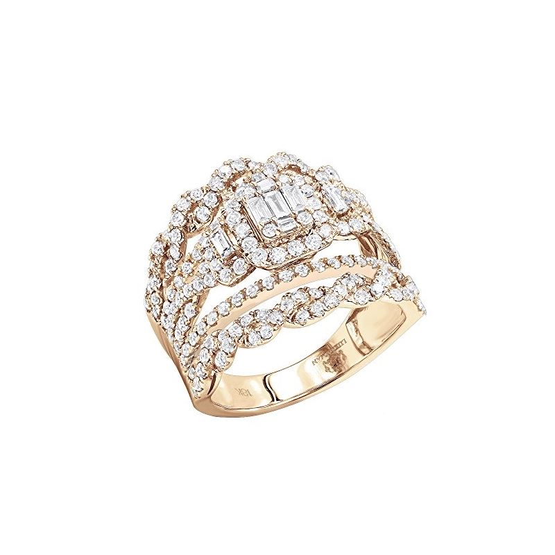 Unique 18K Gold Round And Baguette Diamond Band En