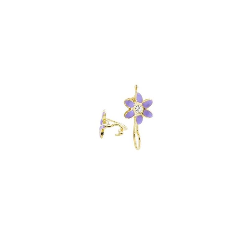 14K Yellow gold Flower cz hoop earrings  67829 1