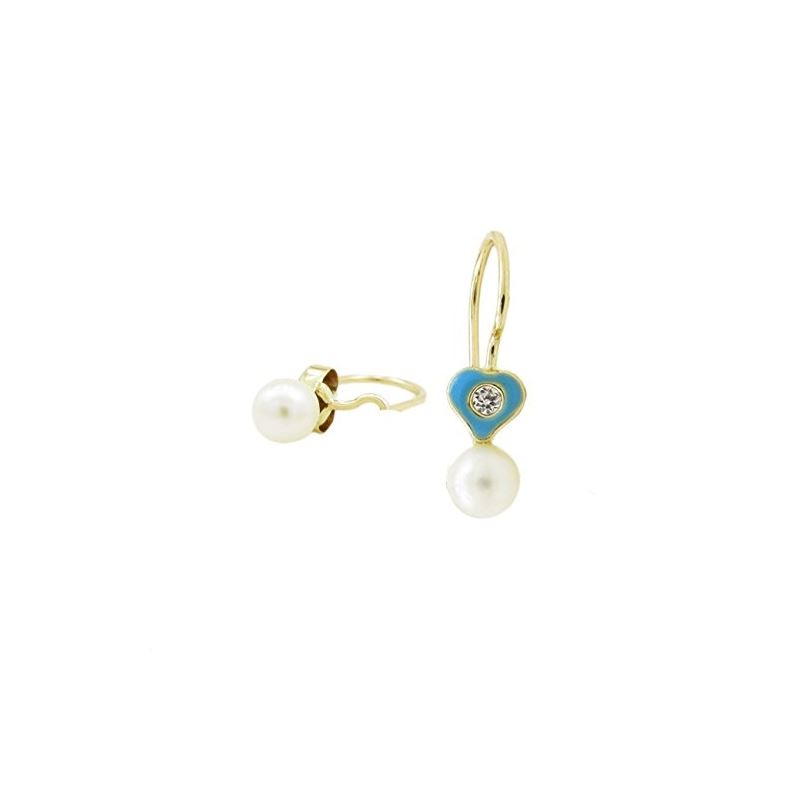 14K Yellow gold Heart and pearl hoop ear 68457 1