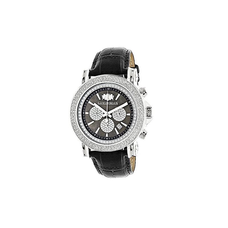 Large Mens Diamond Watch with Black Leat 90083 1
