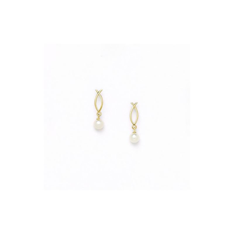 14K Yellow Gold genuine pearl and cz ear 68379 1