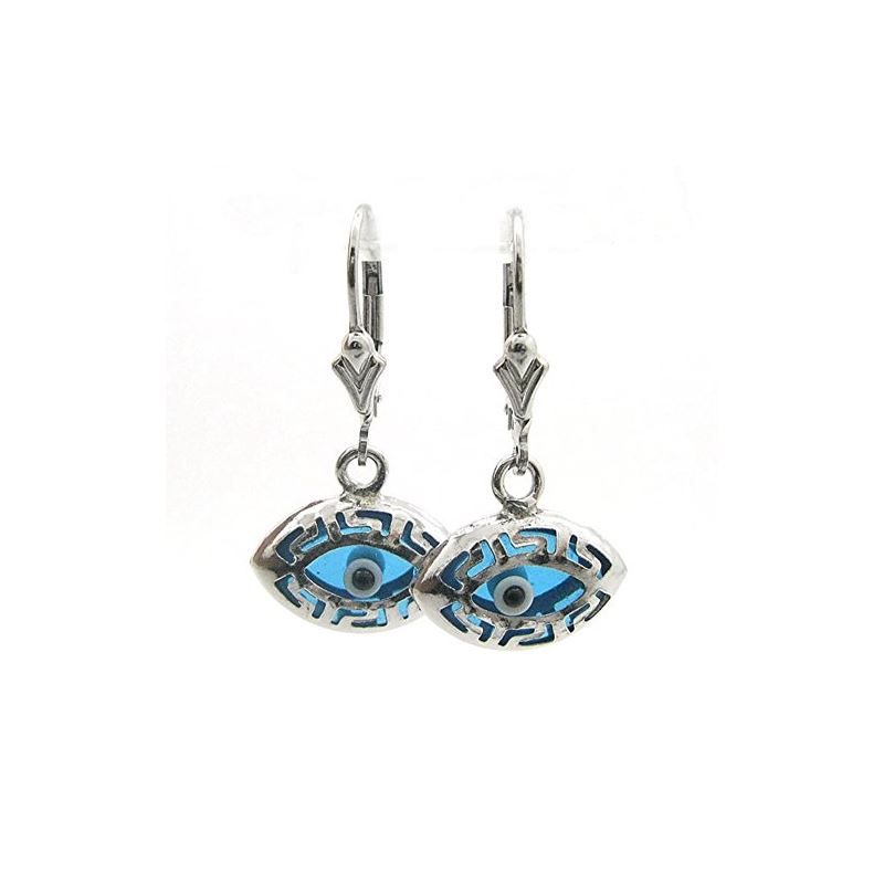 Ladies Silver evil eye dangle earrings 74978 1