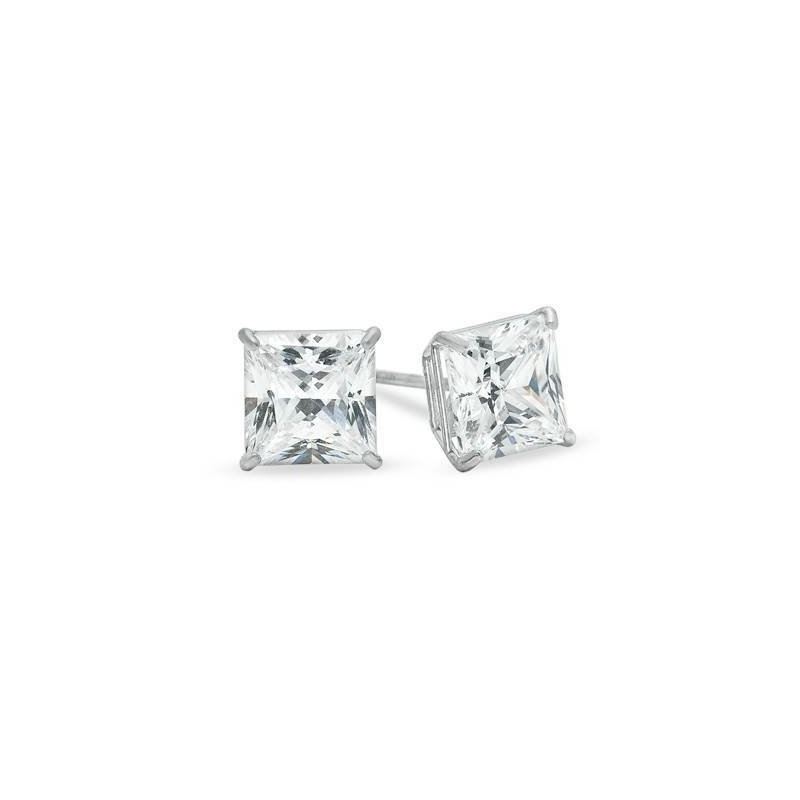 Unisex 14K White Gold 6mm CZ Princess Sq 82688 1