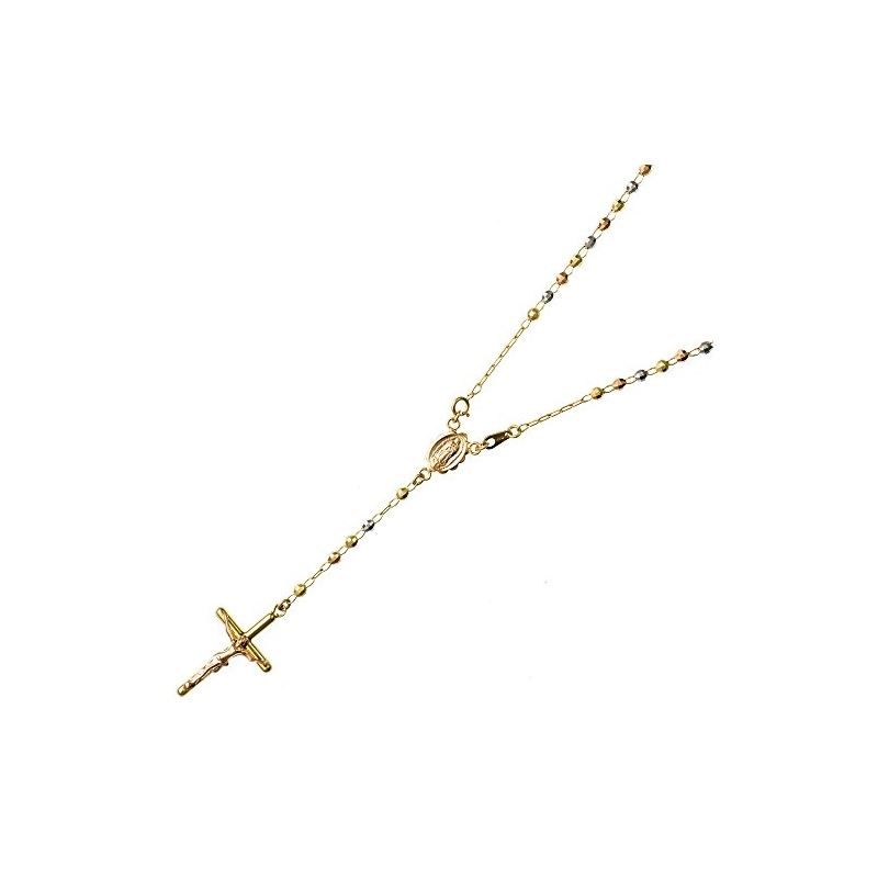 14K 3 TONE Gold HOLLOW ROSARY Chain - 18 63356 1