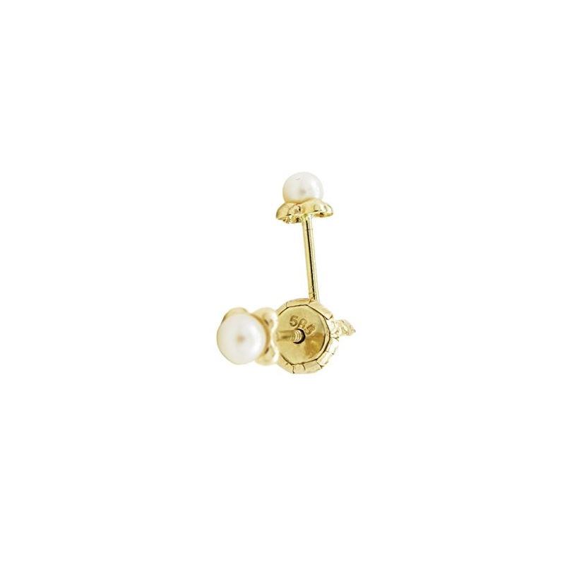 14K Yellow gold Small flower pearl stud  70064 1