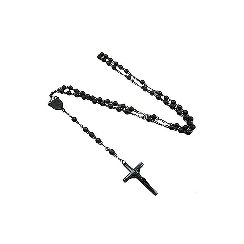 Mens Black Stainless Steel Rosary Neckla 78689 1