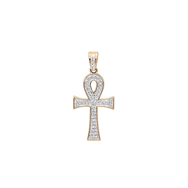 Ladies Solid 14K Gold Mini Diamond Egyptian Ankh C