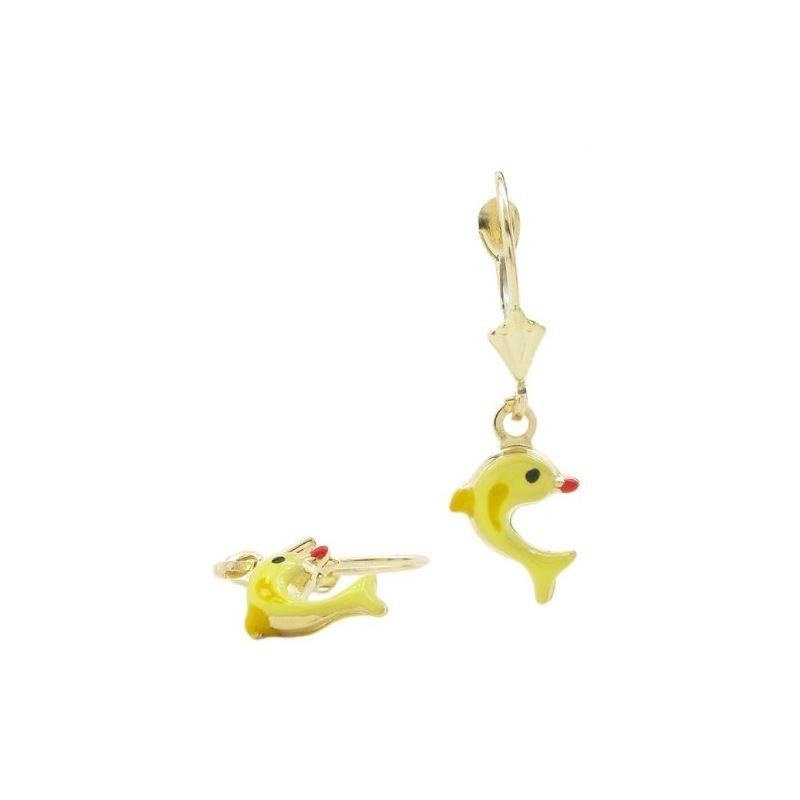 14K Yellow gold Dolphin chandelier earri 67450 1