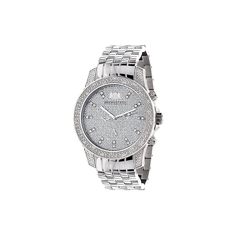Luxurman Mens Diamond Watch 0.50 ct Silv 90360 1
