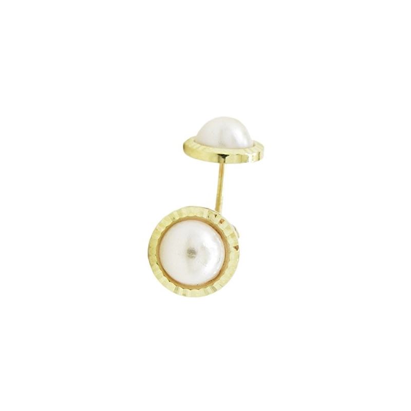 14K Yellow gold Round flower pearl stud  69899 1