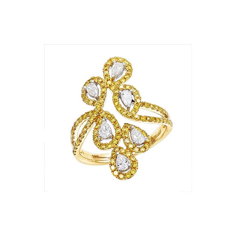 Designer Women 14K White Yellow Pear Round 1.1 Ctw