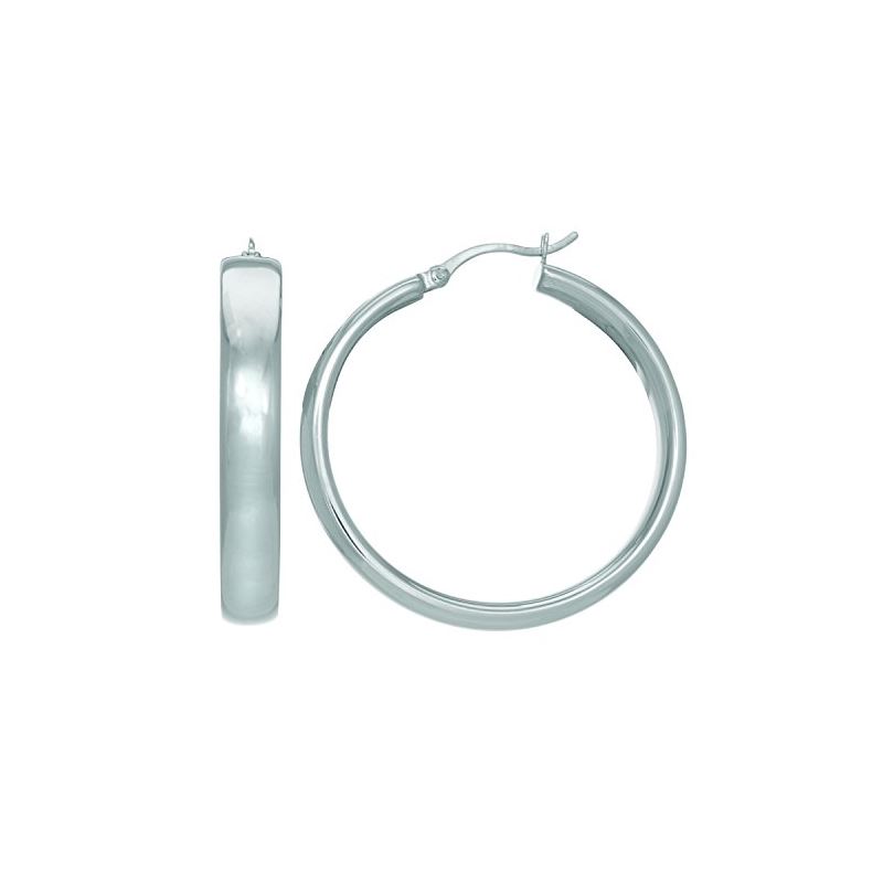 Ladies White Rhodium Silver Shiny Hoop E 75029 1